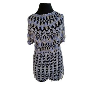 NWT Sioni Studio Crochet Open Knit Sweater Boho Top Swim Coverup L/XL MSRP $96.‎